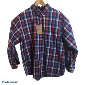Roundtree Yorke Casuals Shirt Mens XL Long Sleeve Indigo Check 100% Cotton NEW